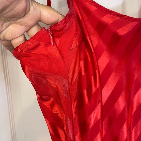 Red Striped Jacquard Split Thigh Satin Cami Slip Dress 3XL - Picture 9 of 12